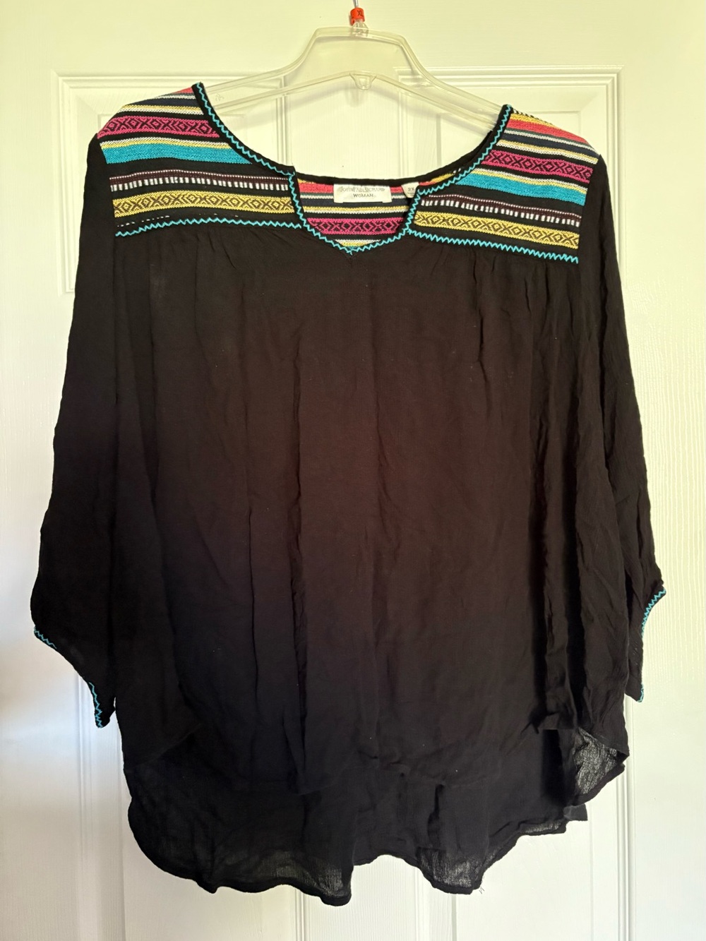 JohnPaulRichard Black Tunic with Multicolor Embroidered Yoke